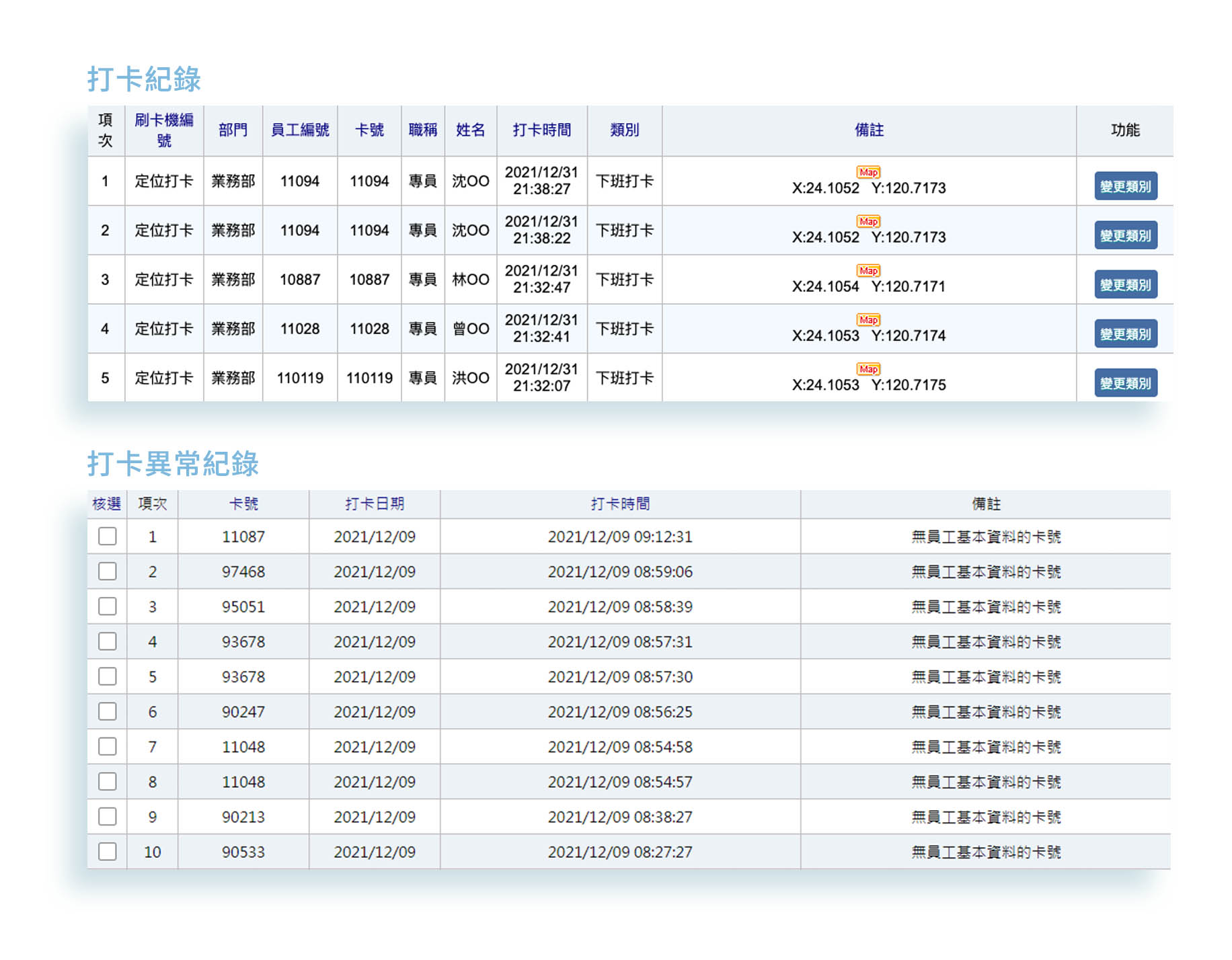 打卡紀錄與打卡異常